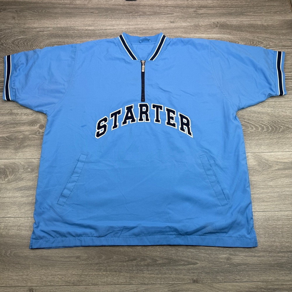 Vintage Starter Windbreaker Men XXL Blue Spellout Pullover Short Sleeve 1/4 Zip